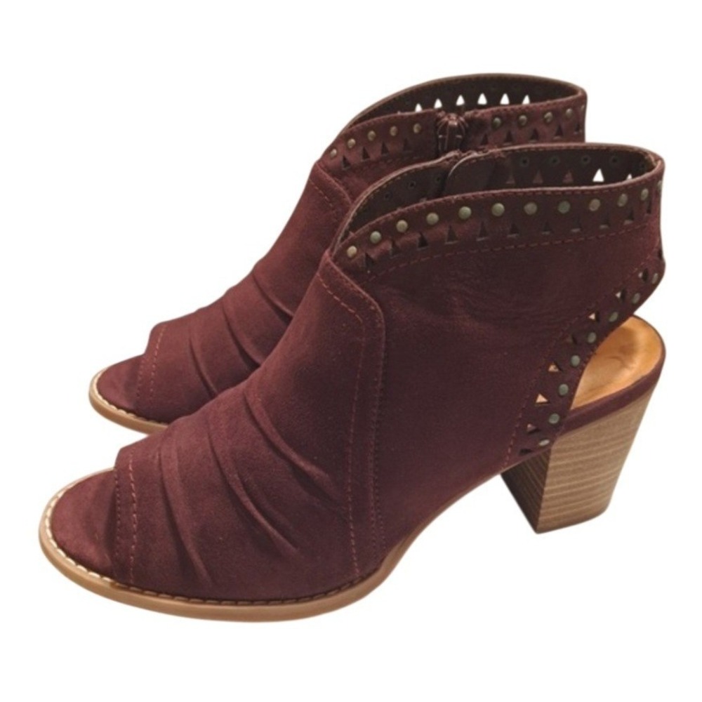 Sonoma Women's Size 9.5M Burgundy Peep Toe Ankle Booties Studded Block Heel Zip‎
